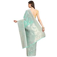 SILK LAND Womens Cotton Kota Silk Gold Copper Zari Saree With Unstitched Blouse Piece(Blue)