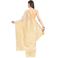 SILK LAND Womens Cotton Kota Silk Gold Copper Zari Saree With Unstitched Blouse Piece(White)