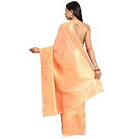 SILK LAND Womens Cotton Kota Silk Gold Copper Zari Saree With Unstitched Blouse Piece(Peach)