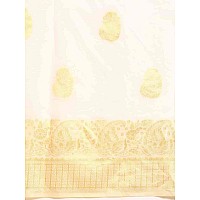 SILK LAND Womens Cotton Kota Silk Golden Zari Saree With Unstitched Blouse Piece(White)