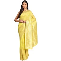 SILK LAND Womens Cotton Kota Silk Gold Copper Zari Saree With Unstitched Blouse Piece(Yellow)