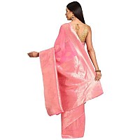 SILK LAND Womens Cotton Kota Silk Gold Copper Zari Saree With Unstitched Blouse Piece(Pink)