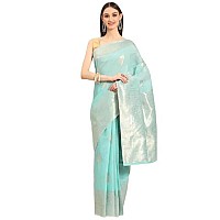 SILK LAND Womens Cotton Kota Silk Golden Zari Saree With Unstitched Blouse Piece(Blue)