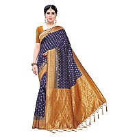 AKHILAM Womens Banarasi Silk Woven Design Saree with Unstitched Blouse PieceNavy Blue GoldGNG22007QL