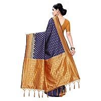 AKHILAM Womens Banarasi Silk Woven Design Saree with Unstitched Blouse PieceNavy Blue GoldGNG22007QL