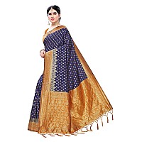 AKHILAM Womens Banarasi Silk Woven Design Saree with Unstitched Blouse PieceNavy Blue GoldGNG22007QL