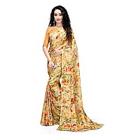 Mermaid Ocean Floral Georgette Saree with Blouse Piece (ME0269_Beige)