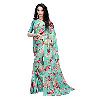 Mermaid Ocean Womens Plain Weave Georgette Saree with Blouse (ME00274_Blue, Teal)