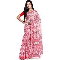 Aishwarya Sarees Womens Jamdani Cotton Saree With Blouse Piece (Aiswarya_saree218_White & Red)