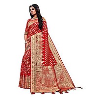 Mehrang Womens Zari Silk Blend Saree With Blouse Piece (Mehrang Exim_Red)