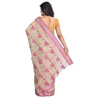 Raj Sarees Womens Pure Cotton with Silk Edge Border Saree without blouse (White off with pink )