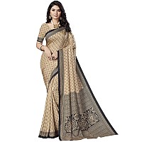 Miraan Womens Art Silk Printed Saree With Blouse Piece (VI2433; Beige)