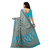 Miraan Womens Art Silk Printed Saree With Blouse Piece (VI2430; Blue)