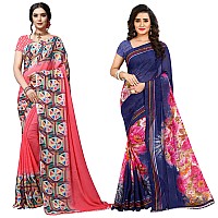 Kashvi Sarees Womens Bhagalpuri Georgette Blend Saree With Blouse Piece (COMBO_1515_1412_Multicolor)