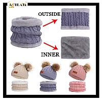 Actlati Kids Winter Hat Scarf Set Knitted Hat Neck Warmer With Removable Pom Pom For 14 Years Children Boys Girls Black Set