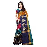 DHRUVI TRENDZ Womens Banarasi Cotton Blend Saree (DT-S1337&S149_Black Pista Green)