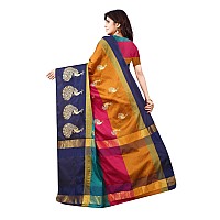 DHRUVI TRENDZ Womens Banarasi Cotton Blend Saree (DT-S1337&S149_Black Pista Green)