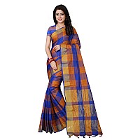 DHRUVI TRENDZ Womens Kanchipuram Cotton & Silk Saree With Blouse Piece (Dt-S1107&S1300_Dark Blue & Black)