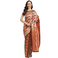 AKHILAM Womens Silk Blend Saree with Unstitched Blouse Piece(HSA270) (Navy Blue & Red)