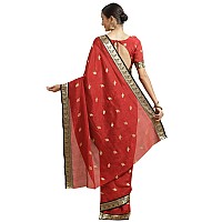 AKHILAM Womens Woven Border Georgette Saree With Unstitched Blouse Piece(Red_IYAT5301)