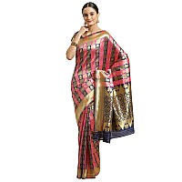 AKHILAM Womens Solid Silk Blend Saree With Unstitched Blouse Piece(Navy Blue & Pink_HSA27004)