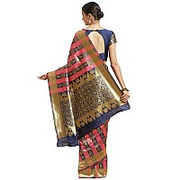 AKHILAM Womens Solid Silk Blend Saree With Unstitched Blouse Piece(Navy Blue & Pink_HSA27004)