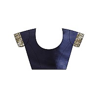 AKHILAM Womens Solid Silk Blend Saree With Unstitched Blouse Piece(Navy Blue & Pink_HSA27004)