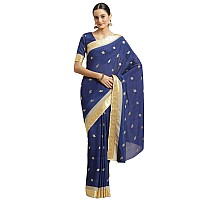 AKHILAM Womens Woven Border Georgette Saree With Unstitched Blouse Piece(Blue_IYAT5302)