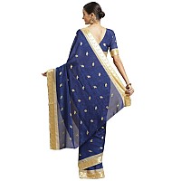 AKHILAM Womens Woven Border Georgette Saree With Unstitched Blouse Piece(Blue_IYAT5302)