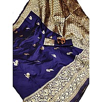 Blue Wish Women Plain Weave Silk Saree With Unstitched Blouse Piece (Silver Stone Mirror_Blue)