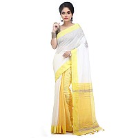 BENGAL HANDLOOM Womens Woven Cotton Silk Saree With Blouse Piece ColorWhite Yellow