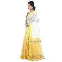 BENGAL HANDLOOM Womens Woven Cotton Silk Saree With Blouse Piece ColorWhite Yellow