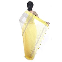 BENGAL HANDLOOM Womens Woven Cotton Silk Saree With Blouse Piece ColorWhite Yellow