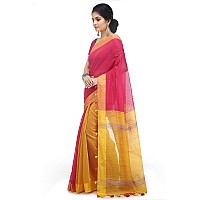 BENGAL HANDLOOM Womens Cotton Silk Stripe Saree with Blouse Piece Red and Yellow