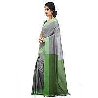 BENGAL HANDLOOM Womens Pure Premium Cotton Pallu Saree With Attached Blouse Piece (Color- Grey And Green)