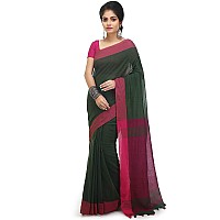 BENGAL HANDLOOM Womens Woven Cotton Saree With Blouse Piece (BHMLML11_Green And Pink)