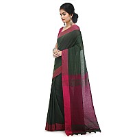 BENGAL HANDLOOM Womens Woven Cotton Saree With Blouse Piece (BHMLML11_Green And Pink)