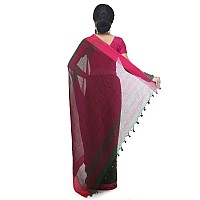 BENGAL HANDLOOM Womens Woven Cotton Saree With Blouse Piece (BHMLML11_Green And Pink)