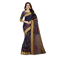 MIMOSA Art Women Kanjivaram Style Art Silk Saree Color : Navy Blue