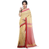 BENGAL HANDLOOM Womens Woven Cotton Saree With Blouse Piece BHPRMML2Beige Pink