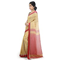 BENGAL HANDLOOM Womens Woven Cotton Saree With Blouse Piece BHPRMML2Beige Pink