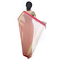 BENGAL HANDLOOM Womens Woven Cotton Saree With Blouse Piece BHPRMML2Beige Pink