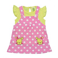 Clothe Funn Babygirls Cotton Pinafore Kneelength Dress Nbfrk413Py1824Pink Yellow