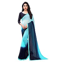 Blue Wish Womens Georgette Saree with Blouse Piece (Sky Blue and Pink)