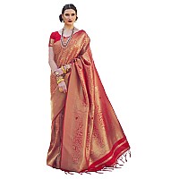 Pujia Mills womens kanjivaram pure banarasi silk saree kanchipuram saree Red