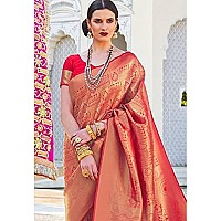 Pujia Mills womens kanjivaram pure banarasi silk saree kanchipuram saree Red