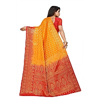 C J Enterprise Women Pure Soft Kanjivaram Silk Saree For Wedding Banarasi Sari Latest Party With Blouse Piece Kanchipuram Pattu Sarees Design Wear Cotton 2023 New Sadi (kismat-1 2024) (Yellow Red)