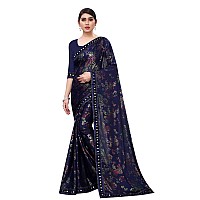 Mansvi Fashion Womens Woven Silk Blend Saree With Blouse Piece (2260-Gulab-Navy_Navy)