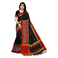 SERONA FABRICS Womens Banarasi Cotton Silk Embroidered Work Saree With Blouse Piece