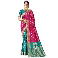 Glory Sarees Womens Silk Blend Banarasi Saree (Banarasi_Saree114_magenta)